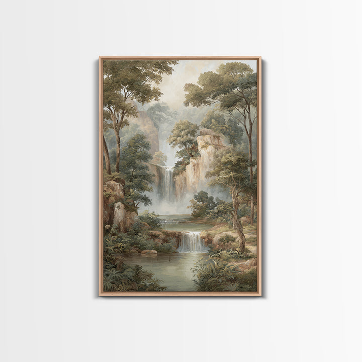 Jungle Waterfall with Misty Light Canvas Print, Tropical Art, Pink Wall Art, Living Room Decor, Fine Art, Tropic, Coastal Art, TRO-2x3-45