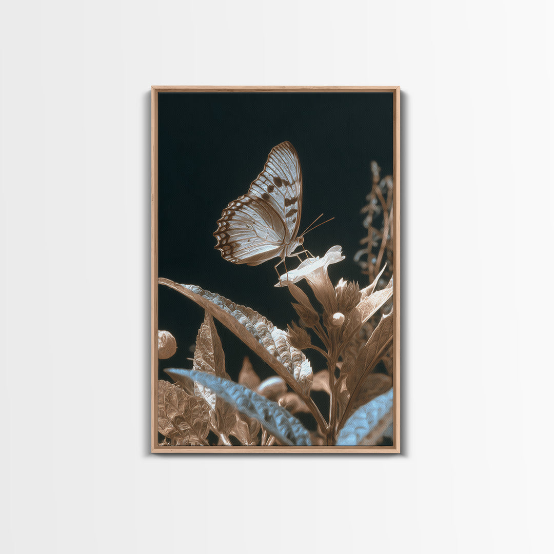 Tropical Butterfly and Flower Study Framed Canvas Print, Tropical Art, Printable, Living Room Decor, Oil Painting, Tropic, TRO-2x3-55