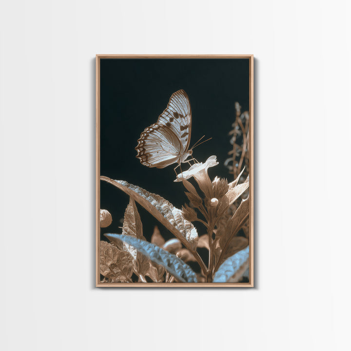 Tropical Butterfly and Flower Study Framed Canvas Print, Tropical Art, Printable, Living Room Decor, Oil Painting, Tropic, TRO-2x3-55