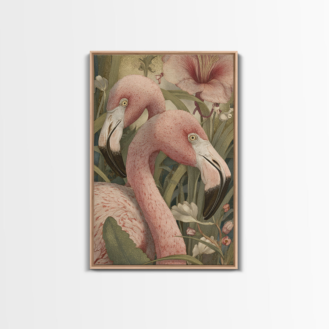 Pink Flamingos Among Tropical Water Plants Canvas Print, Tropical Art, Digital Print, Living Room Decor, Fine Art, Tropic, TRO-2x3-58