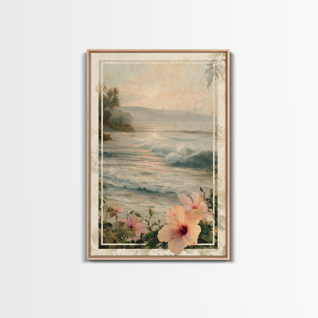 Sunset Surf Scene Framed Canvas Print, Tropical Art, Minimalist Decor, Living Room Decor, Fine Art, Tropic, Digital Print, TRO-2x3-6