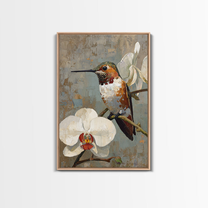 Orchid and Hummingbird Composition Canvas Print, Tropical Art, Digital Art, Living Room Decor, Oil Painting, Tropic, TRO-2x3-66