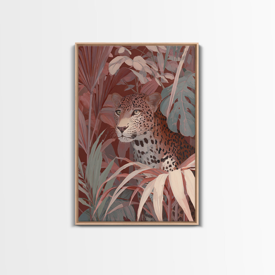 Leopard Hidden Among Palm Leaves Canvas Print, Tropical Art, Printable, Living Room Decor, Fine Art, Tropic, Coastal Decor, TRO-2x3-70