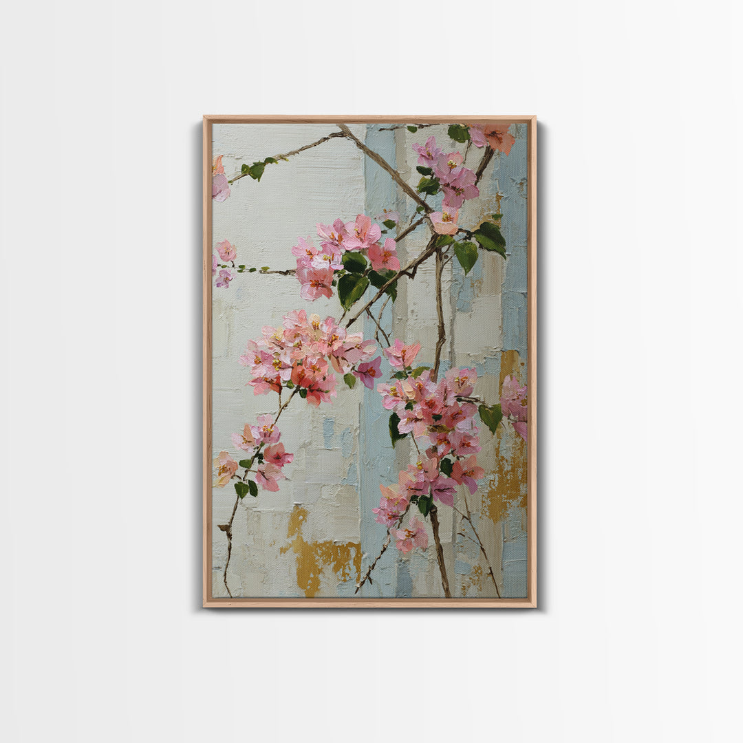 Pink Bougainvillea over White Wall Canvas Print, Tropical Art, Digital Art, Living Room Decor, Oil Painting, Tropic, TRO-2x3-72