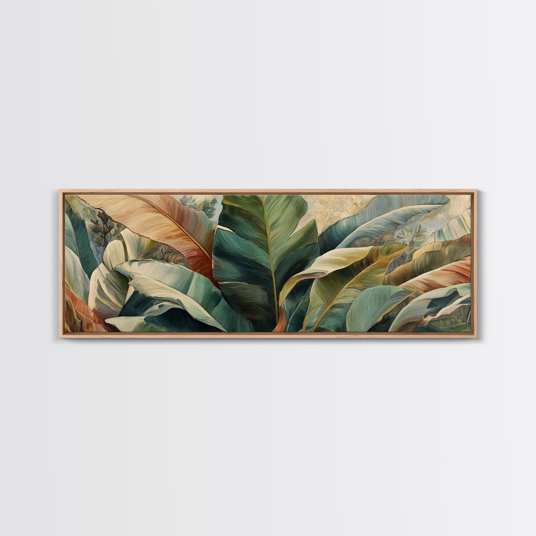 Banana Leaves Layered Framed Canvas Print, Tropical Art, Coastal Decor, Living Room Decor, Fine Art, Tropic, Modern Decor, TRO-3x1-1