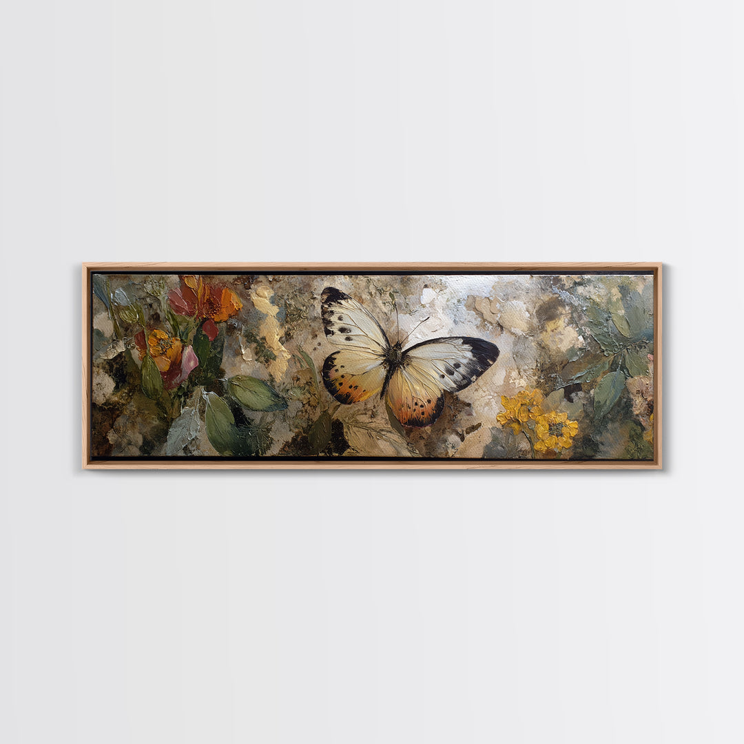 Tropical Butterfly and Flower Study Framed Canvas Print, Tropical Art, Gallery Decor, Living Room Decor, Fine Art, Tropic, TRO-3x1-15