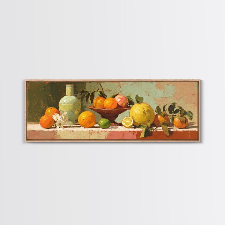Bright Papaya and Lime Still Life Canvas Print, Tropical Art, Coastal Decor, Living Room Decor, Fine Art, Tropic, Modern Decor, TRO-3x1-16