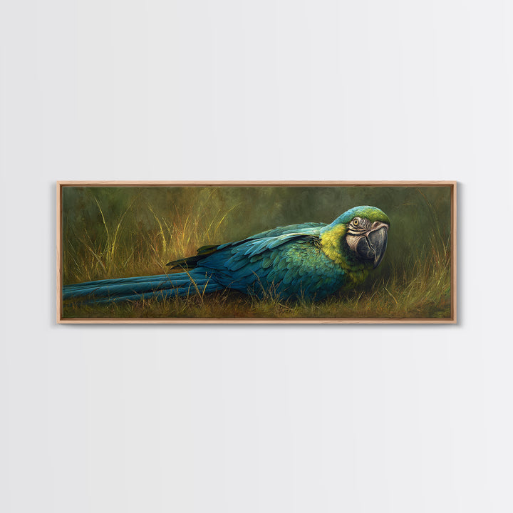 Parrot Portrait with Emerald Feathers Canvas Print, Tropical Art, Whimsical Art, Living Room Decor, Fine Art, Tropic, TRO-3x1-24