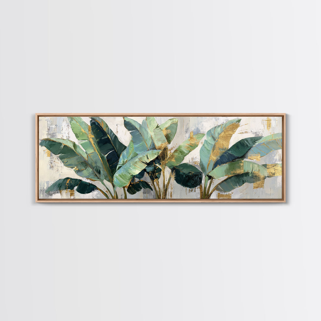 Banana Leaves Layered Canvas Print, Tropical Art, Beach Print, Living Room Decor, Abstract Art, Tropic, Textured Painting, TRO-3x1-25