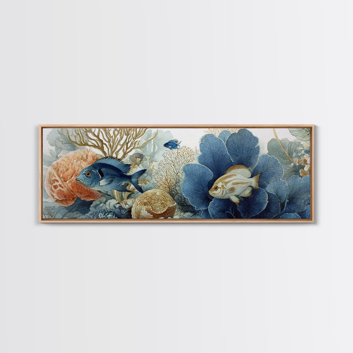 Tropical Fish over Coral Reef Framed Canvas Print, Tropical Art, Textured Painting, Living Room Decor, Fine Art, Tropic, TRO-3x1-27