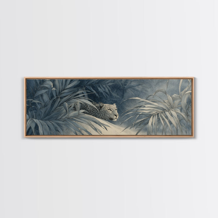 Leopard Hidden Among Palm Leaves Canvas Print, Tropical Art, Print, Living Room Decor, Fine Art, Tropic, Coastal Wall Art, TRO-3x1-30