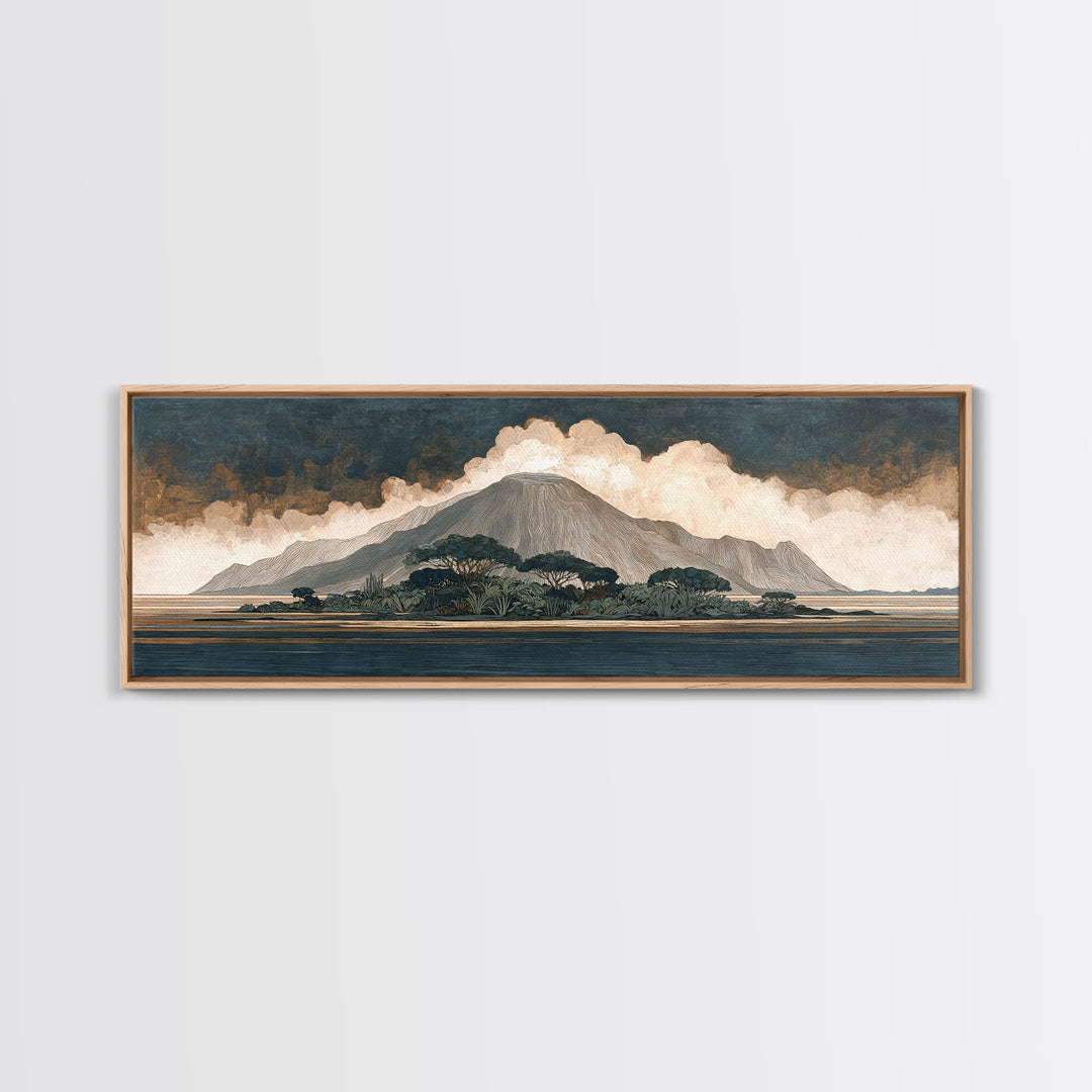 Island Volcano with Lush Foreground Canvas Print, Tropical Art, Beach Wall Art, Living Room Decor, Tropic, Statement Artwork, TRO-3x1-33