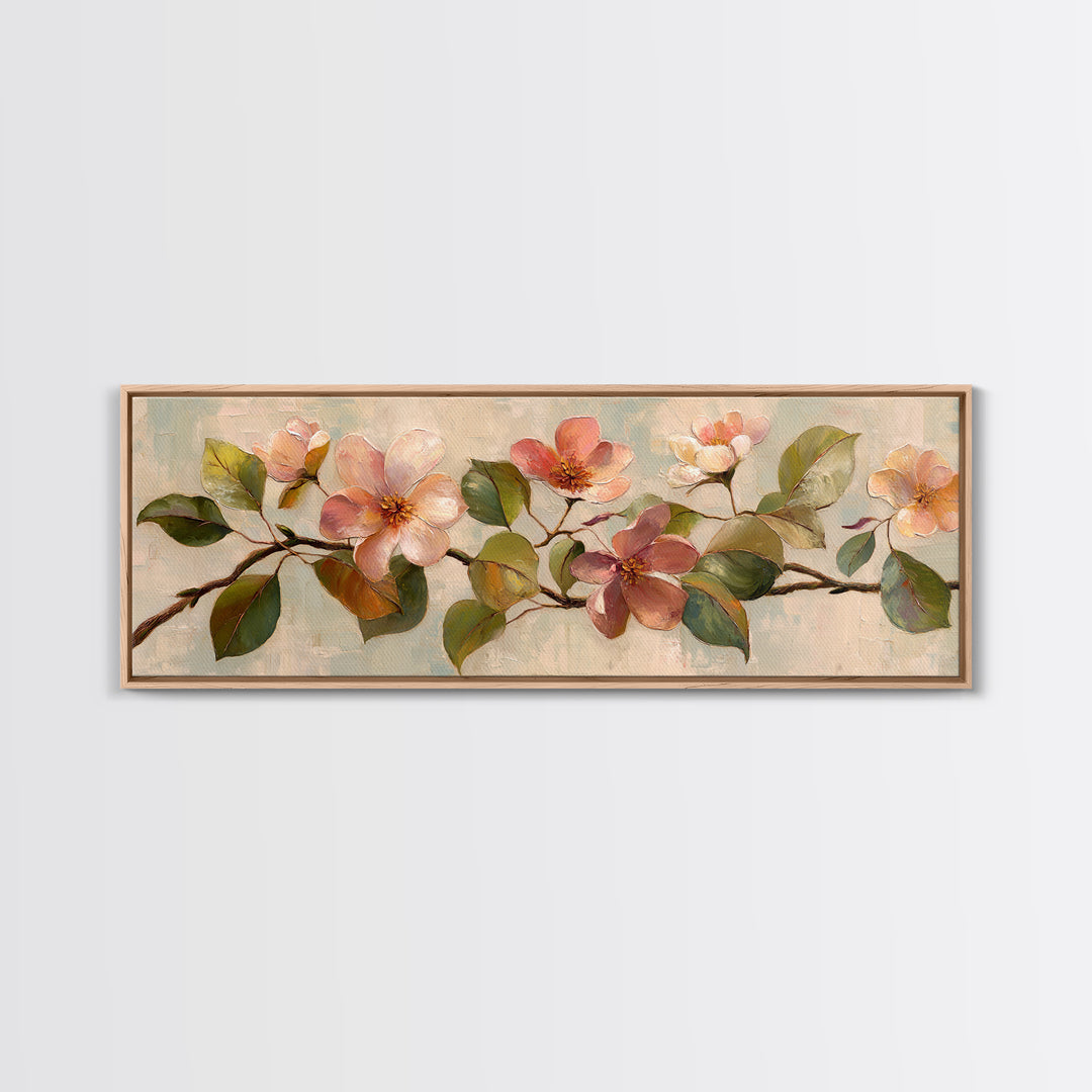 Mango Branch with Leaves and Flowers Canvas Print, Tropical Art, Printable Art, Living Room Decor, Tropic, Trendy Wall Art, TRO-3x1-34
