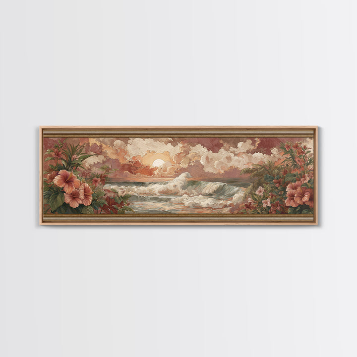 Sunset Surf Scene Canvas Print, Tropical Art, Pink Wall Art, Living Room Decor, Fine Art, Tropic, Coastal Art, Beach Print, TRO-3x1-38