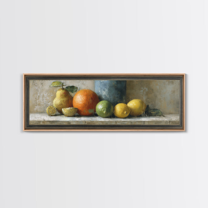Bright Papaya and Lime Still Life Canvas Print, Tropical Art, Neutral Decor, Living Room Decor, Fine Art, Tropic, Home Decor, TRO-3x1-40
