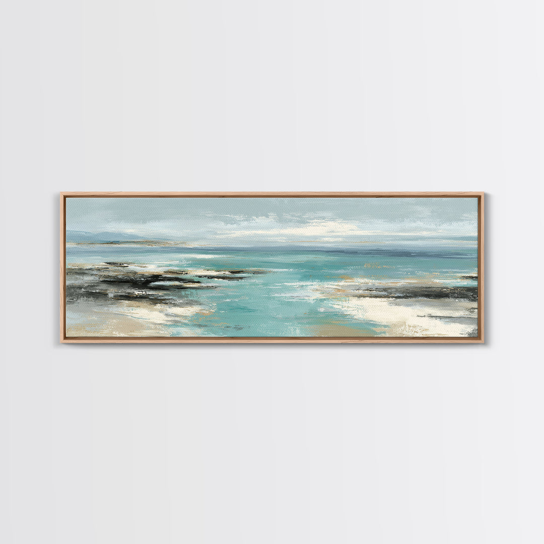 Tropical Lagoon with Turquoise Water Framed Canvas Print, Tropical Art, Digital Art, Living Room Decor, Oil Painting, Tropic, TRO-3x1-47