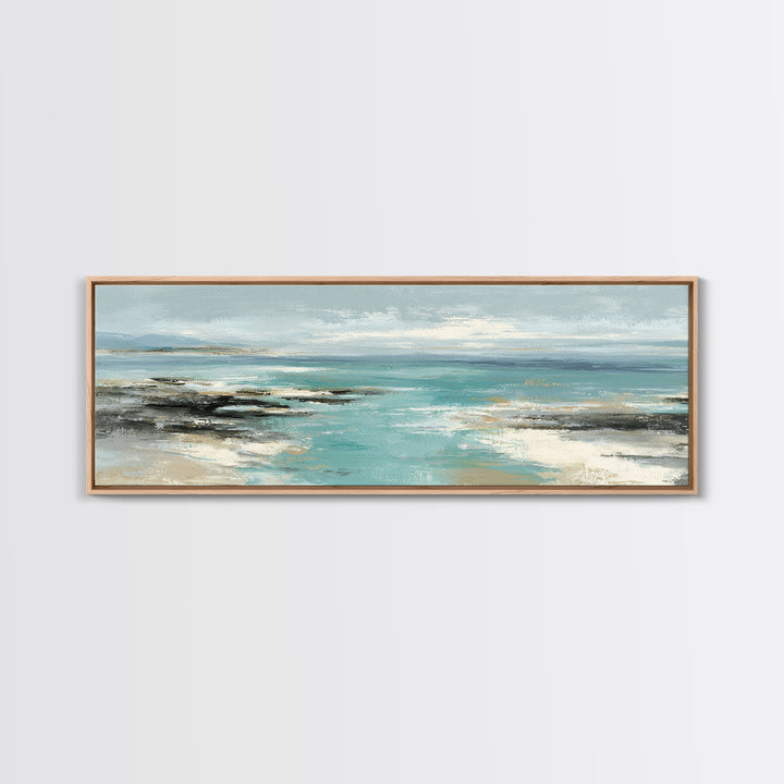 Tropical Lagoon with Turquoise Water Framed Canvas Print, Tropical Art, Digital Art, Living Room Decor, Oil Painting, Tropic, TRO-3x1-47