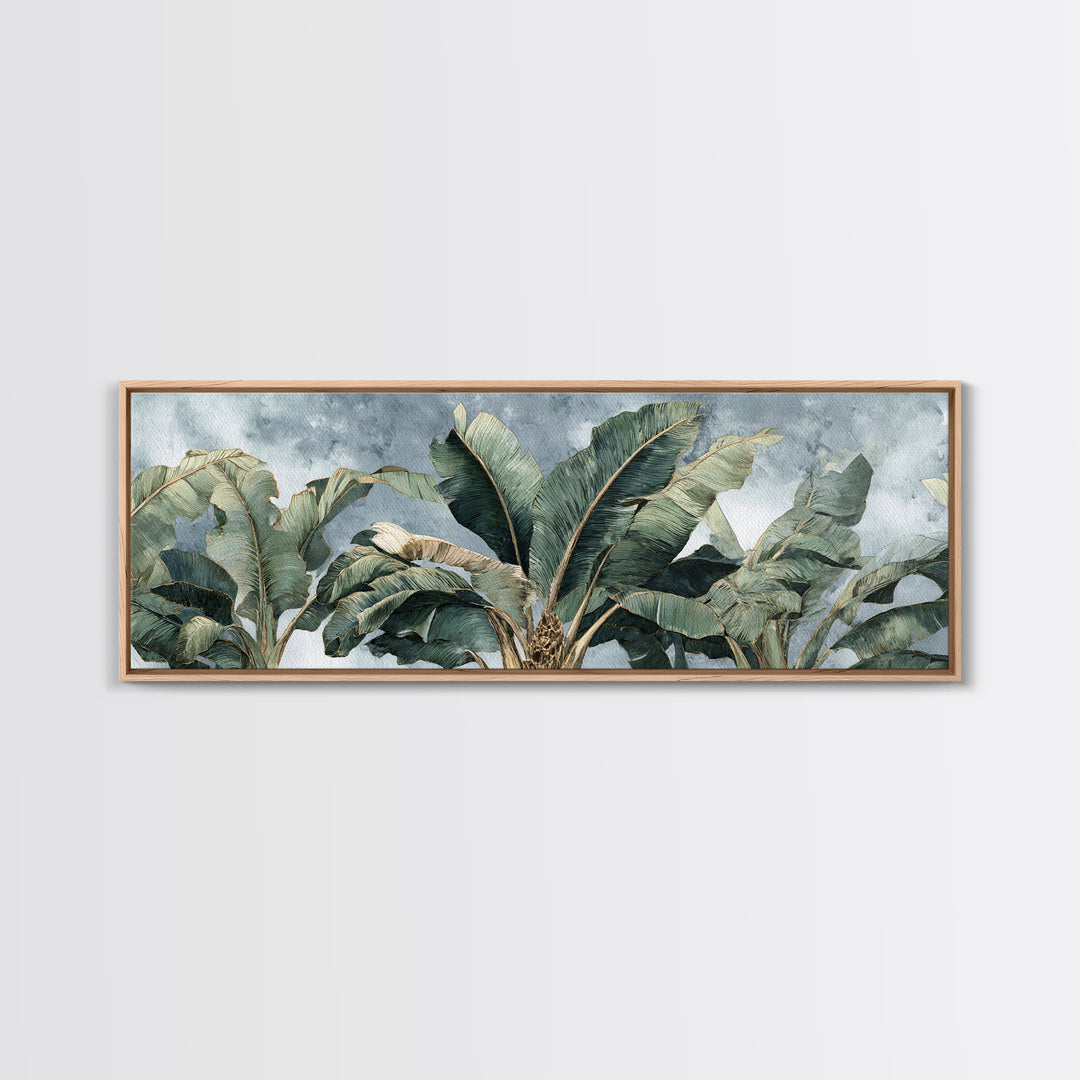 Banana Leaves Layered Canvas Print, Tropical Art, Beach Print, Living Room Decor, Abstract Art, Tropic, Textured Painting, TRO-3x1-49