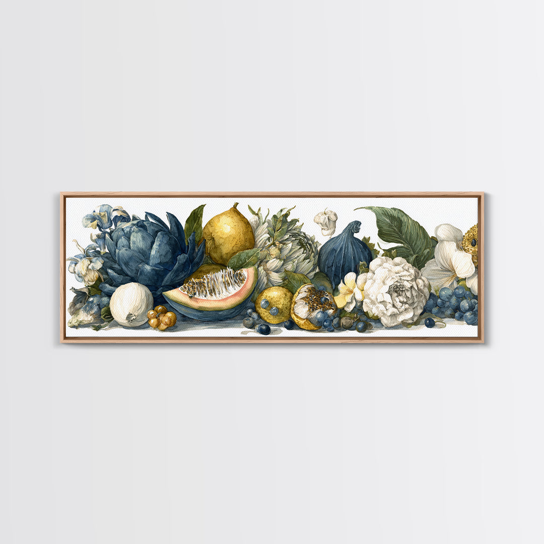 Tropical Fruit Market Arrangement Framed Canvas Print, Tropical Art, Decor, Living Room Decor, Fine Art, Tropic, Bird Art, TRO-3x1-55