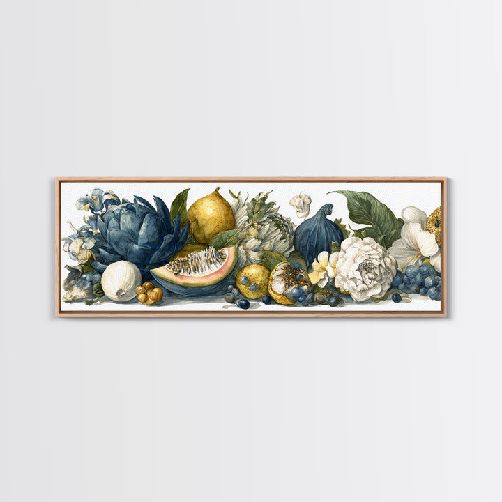 Tropical Fruit Market Arrangement Framed Canvas Print, Tropical Art, Decor, Living Room Decor, Fine Art, Tropic, Bird Art, TRO-3x1-55