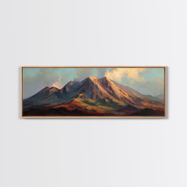 Island Volcano with Lush Foreground Framed Canvas Print, Tropical Art, Whimsical Art, Living Room Decor, Fine Art, Tropic, TRO-3x1-57