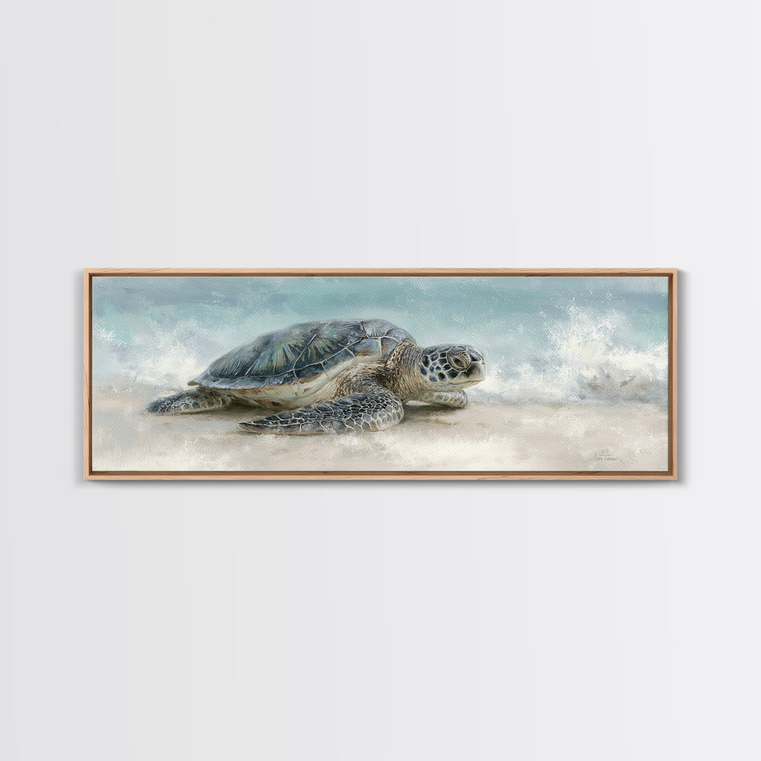Sea Turtle Near Tropical Reef Framed Canvas Print, Tropical Art, Digital Prints, Living Room Decor, Fine Art, Tropic, TRO-3x1-59