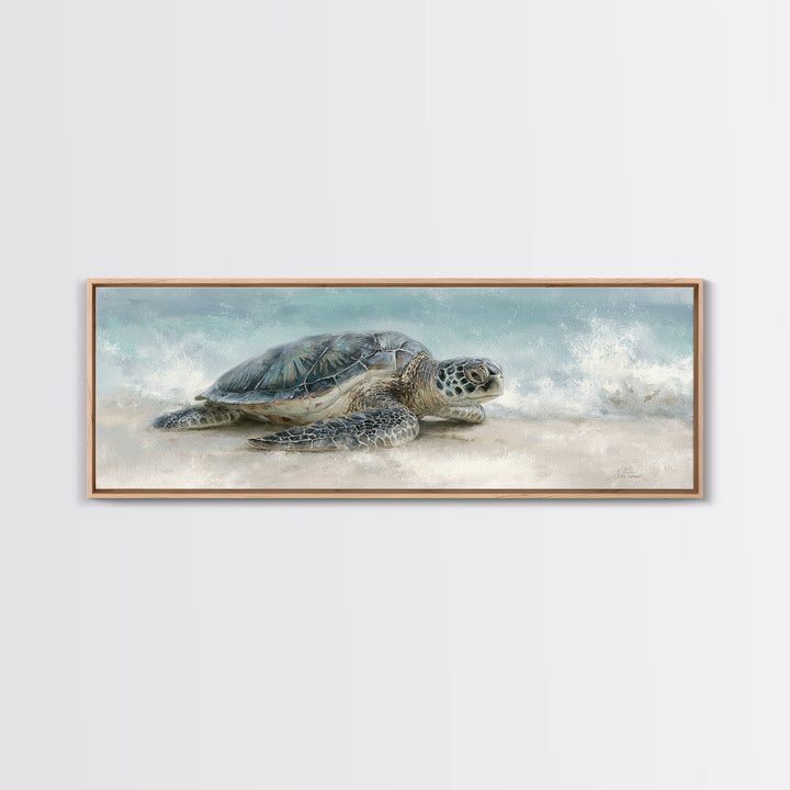 Sea Turtle Near Tropical Reef Framed Canvas Print, Tropical Art, Digital Prints, Living Room Decor, Fine Art, Tropic, TRO-3x1-59
