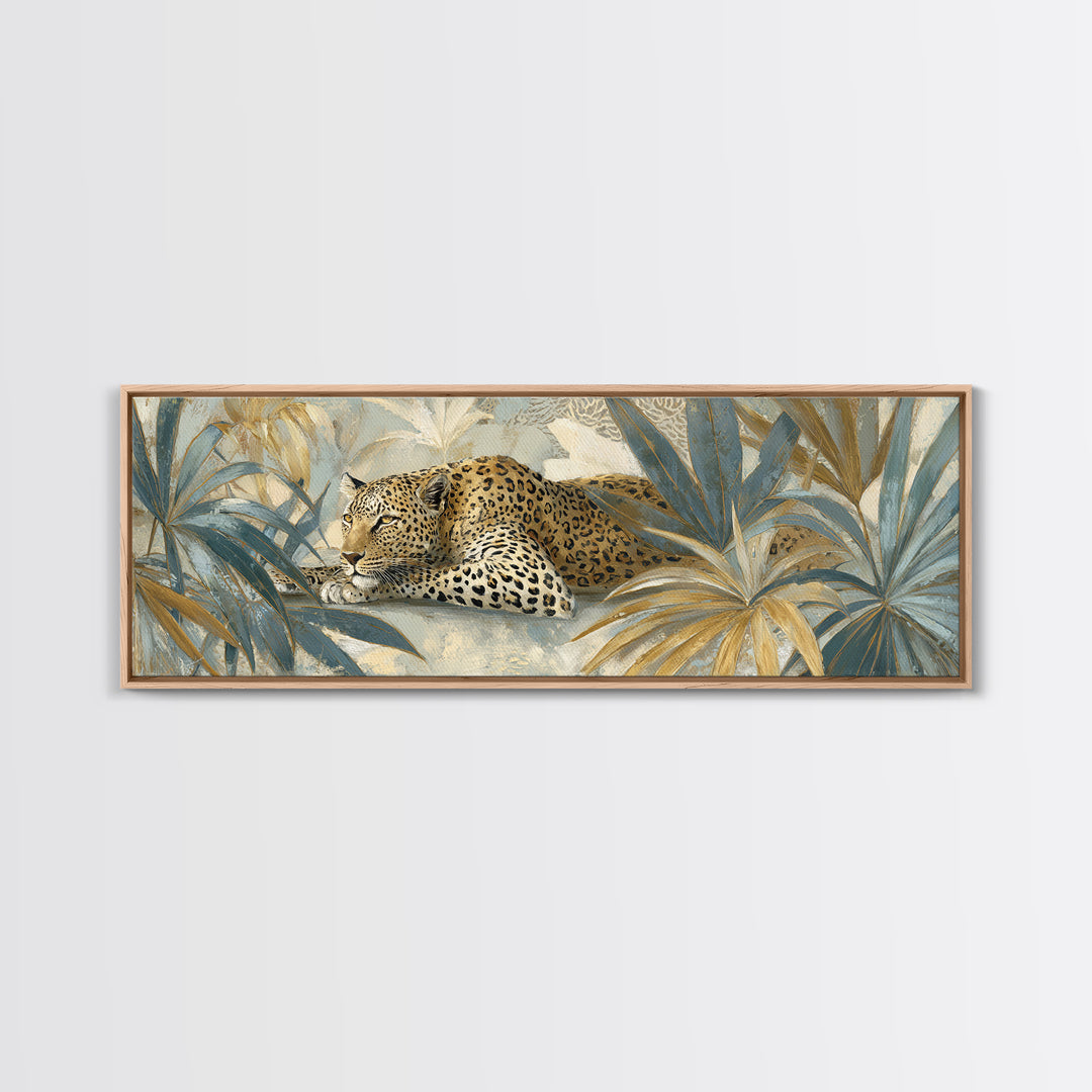 Leopard Hidden Among Palm Leaves Canvas Print, Tropical Art, Coastal Art, Living Room Decor, Fine Art, Tropic, Luxury Decor, TRO-3x1-6