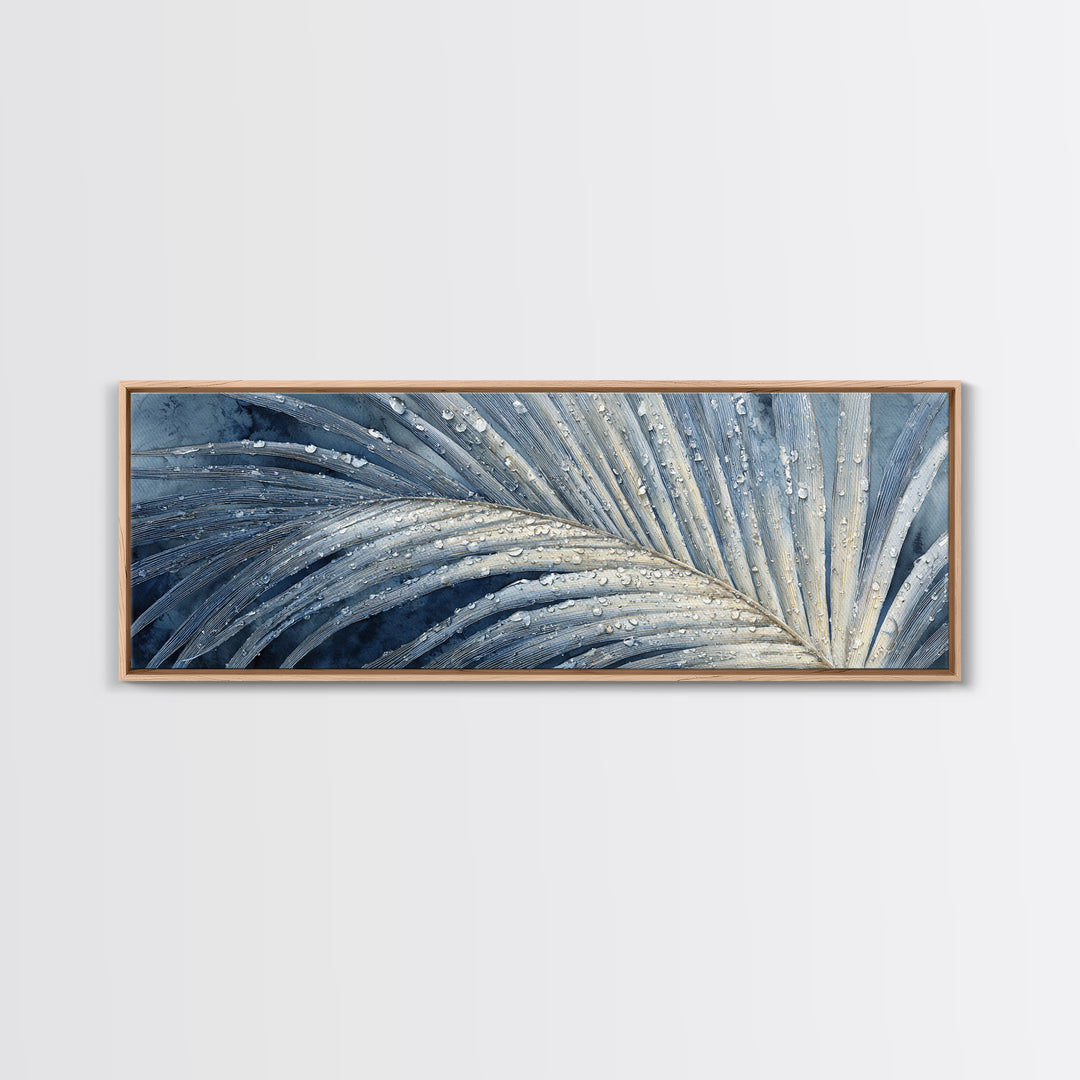 Rain Soaked Palm Leaf Closeup Canvas Print, Tropical Art, Botanical Art, Living Room Decor, Watercolor Art, Tropic, TRO-3x1-61
