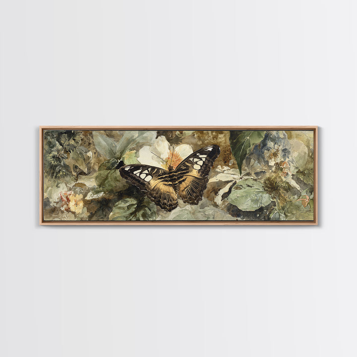Tropical Butterfly and Flower Study Framed Canvas Print, Tropical Art, Living Room Decor, Watercolor Art, Tropic, TRO-3x1-63