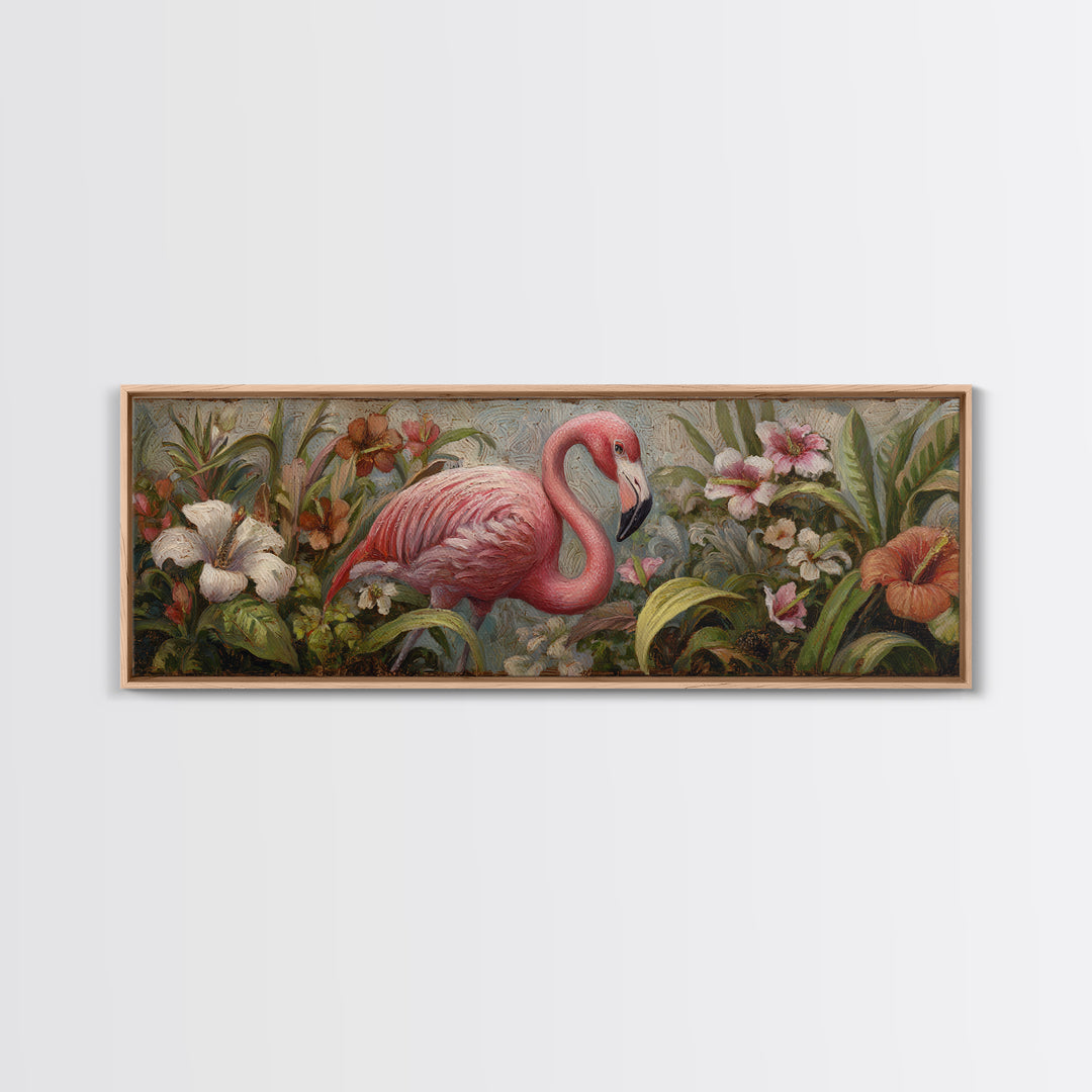 Pink Flamingos Among Tropical Water Plants Canvas Print, Tropical Art, Watercolor Art, Living Room Decor, Fine Art, Tropic, TRO-3x1-66