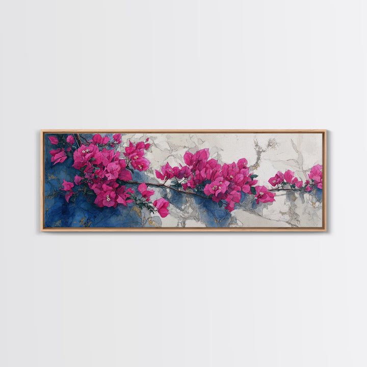 Pink Bougainvillea over White Wall Canvas Print, Tropical Art, Trendy Wall Art, Living Room Decor, Tropic, Luxury Decor, TRO-3x1-8