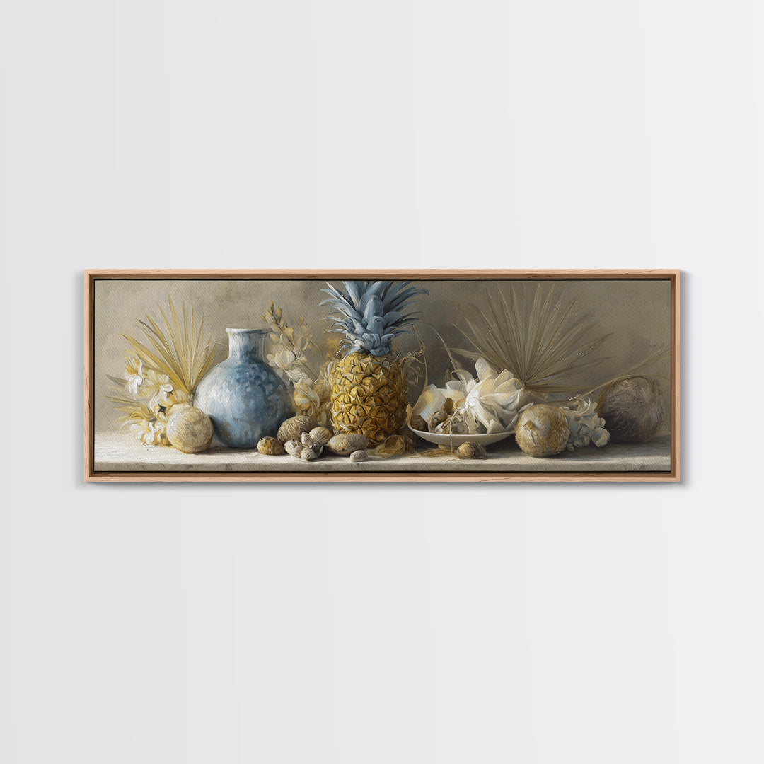 Pineapple and Palm Still Life Canvas Print, Tropical Art, Downloadable Prints, Living Room Decor, Watercolor Art, Tropic, TRO-3x1-94