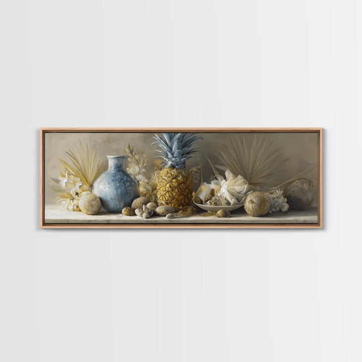 Pineapple and Palm Still Life Canvas Print, Tropical Art, Downloadable Prints, Living Room Decor, Watercolor Art, Tropic, TRO-3x1-94