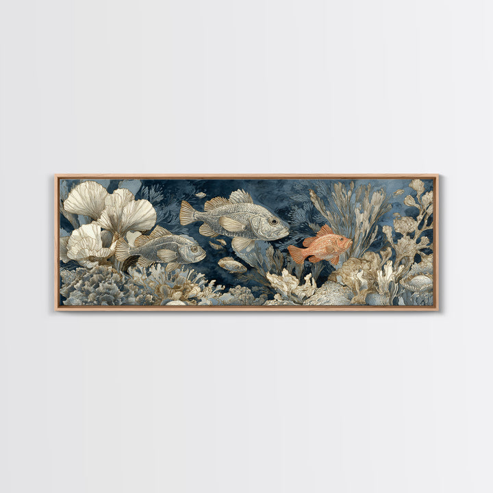 Tropical Fish over Coral Reef Framed Canvas Print, Tropical Art, Printable, Living Room Decor, Fine Art, Tropic, Coastal Decor, TRO-3x1-99