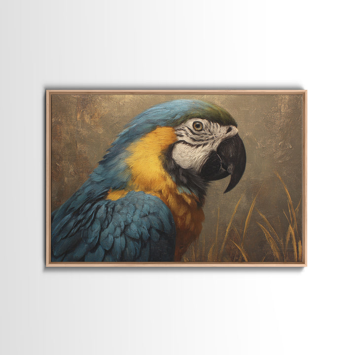 Parrot Portrait with Emerald Feathers Canvas Print, Tropical Art, Beach Wall Art, Living Room Decor, Fine Art, Tropic, TRO-3x2-12