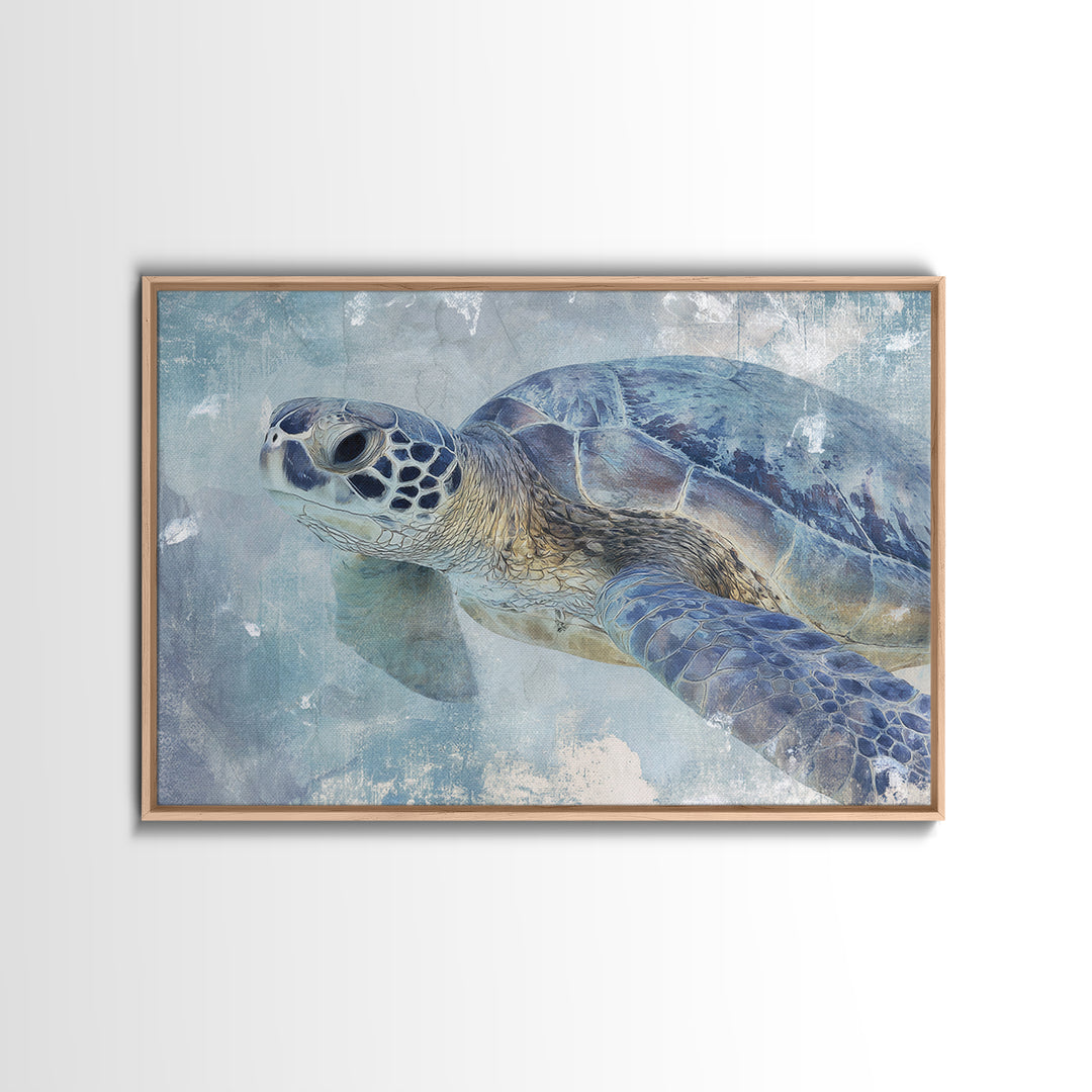 Sea Turtle Near Tropical Reef Framed Canvas Print, Tropical Art, Gallery Wall Art, Living Room Decor, Fine Art, Tropic, TRO-3x2-23
