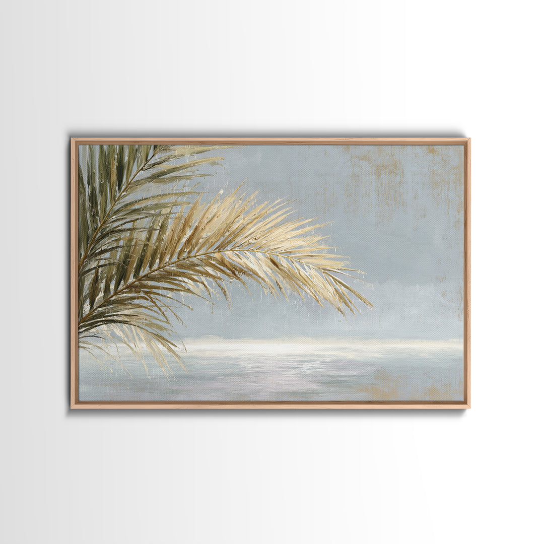 Rain Soaked Palm Leaf Closeup Framed Canvas Print, Tropical Art, Beach Print, Living Room Decor, Fine Art, Tropic, TRO-3x2-25