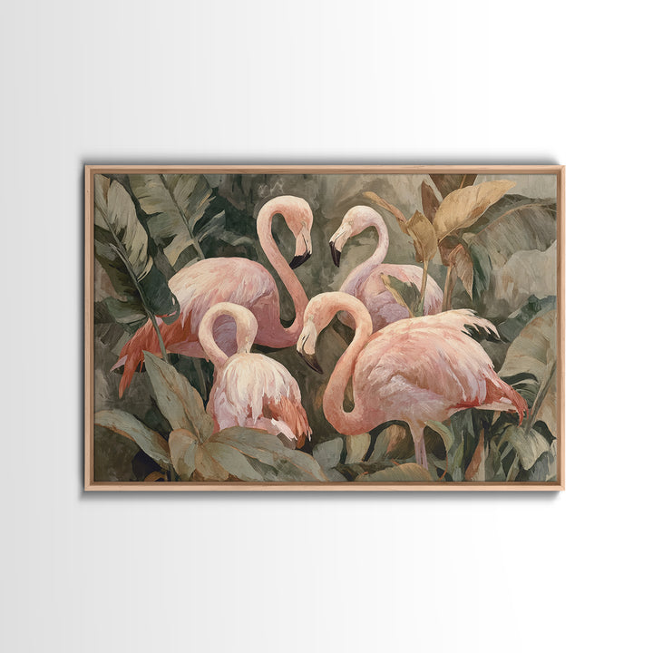 Pink Flamingos Among Tropical Water Plants Canvas Print, Tropical Art, Beach Wall Art, Living Room Decor, Fine Art, Tropic, TRO-3x2-30