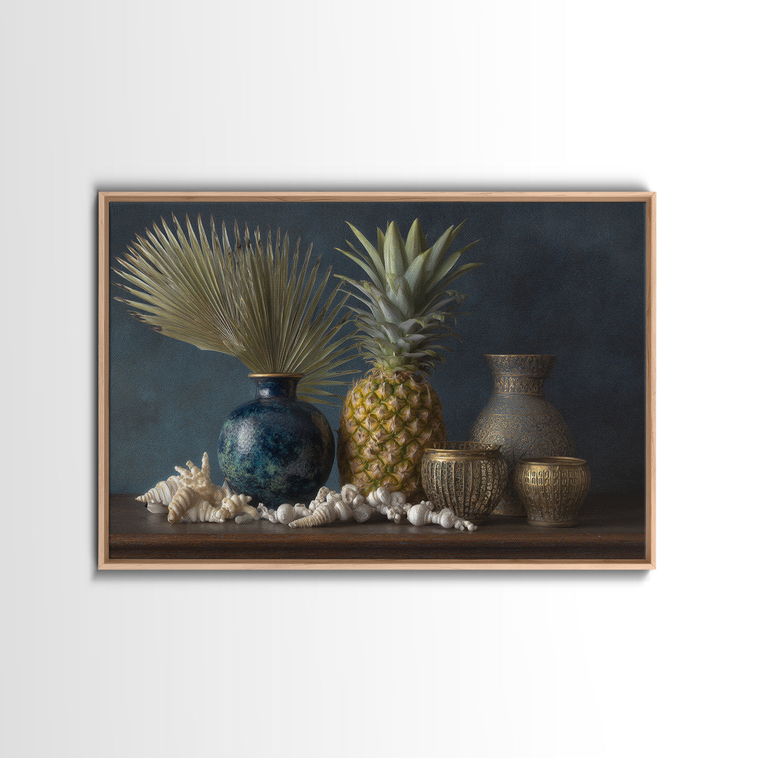 Pineapple and Palm Still Life Canvas Print, Tropical Art, Downloadable Prints, Living Room Decor, Watercolor Art, Tropic, TRO-3x2-34