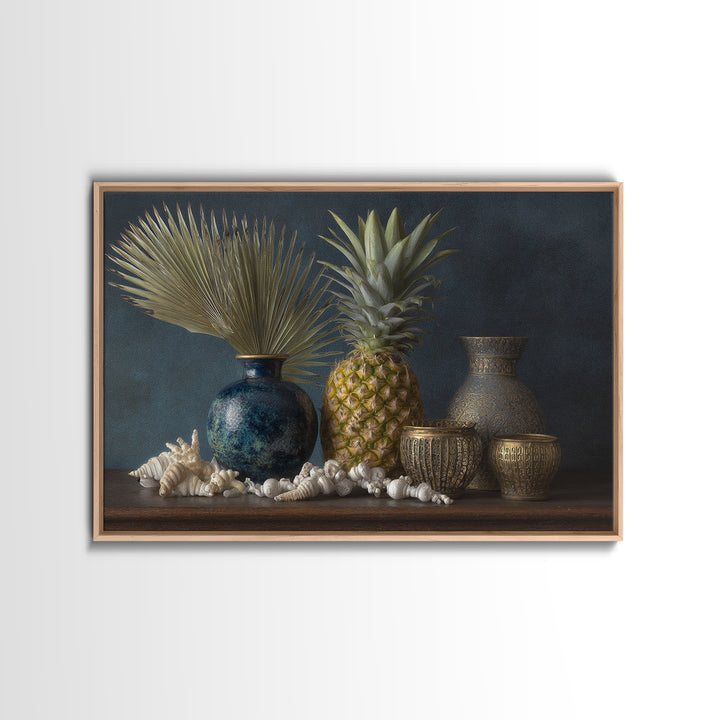 Pineapple and Palm Still Life Canvas Print, Tropical Art, Downloadable Prints, Living Room Decor, Watercolor Art, Tropic, TRO-3x2-34