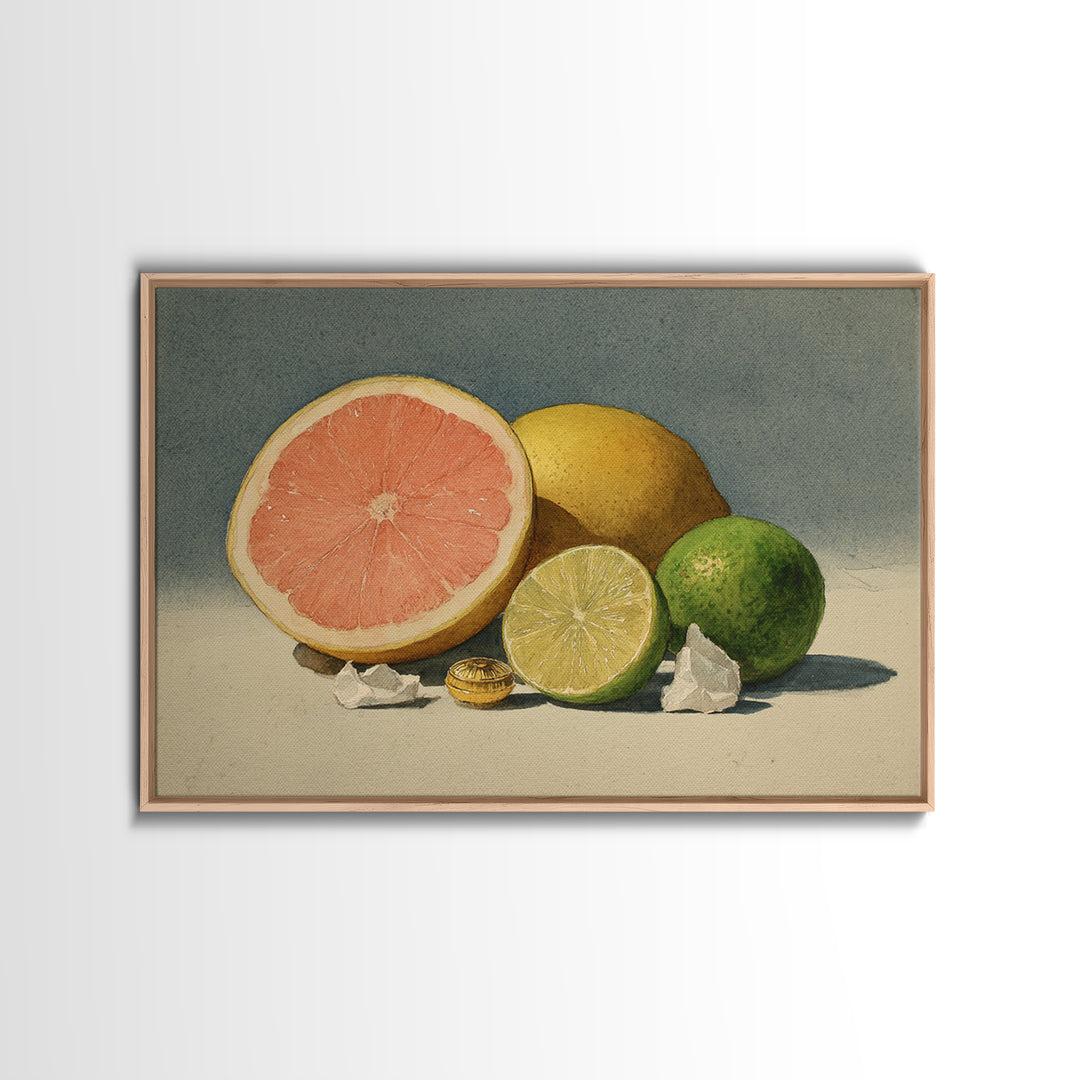 Bright Papaya and Lime Still Life Canvas Print, Tropical Art, Beach Print, Living Room Decor, Abstract Art, Tropic, TRO-3x2-52