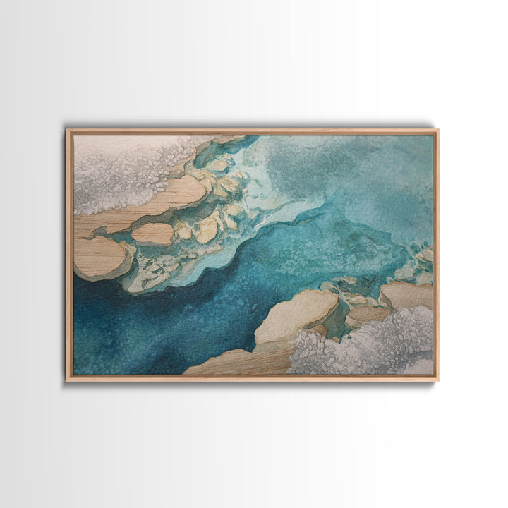 Tropical Lagoon with Turquoise Water Framed Canvas Print, Tropical Art, Digital Art, Living Room Decor, Oil Painting, Tropic, TRO-3x2-59