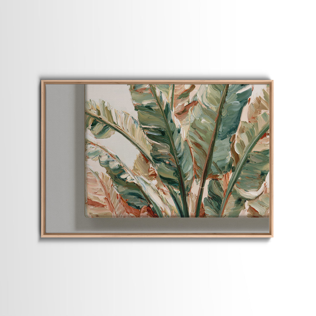Banana Leaves Layered Canvas Print, Tropical Art, Botanical Art, Living Room Decor, Oil Painting, Tropic, Minimalist Decor, TRO-3x2-61