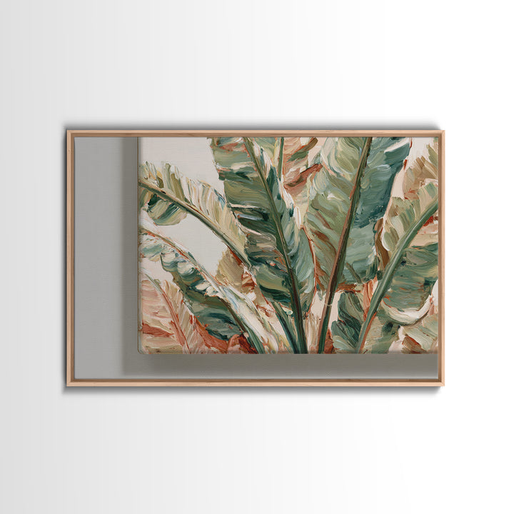 Banana Leaves Layered Canvas Print, Tropical Art, Botanical Art, Living Room Decor, Oil Painting, Tropic, Minimalist Decor, TRO-3x2-61
