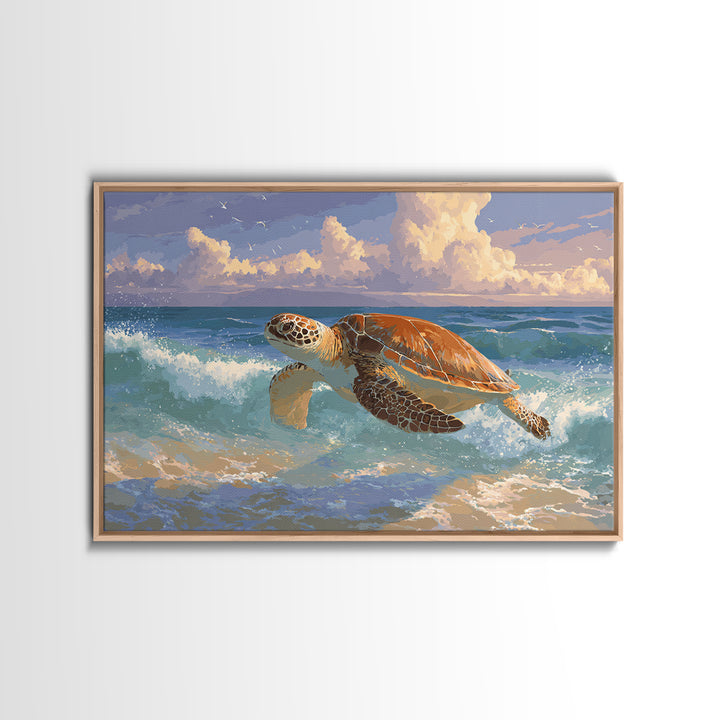 Sea Turtle Near Tropical Reef Framed Canvas Print, Tropical Art, Beach Prints, Living Room Decor, Watercolor Art, Tropic, TRO-3x2-71