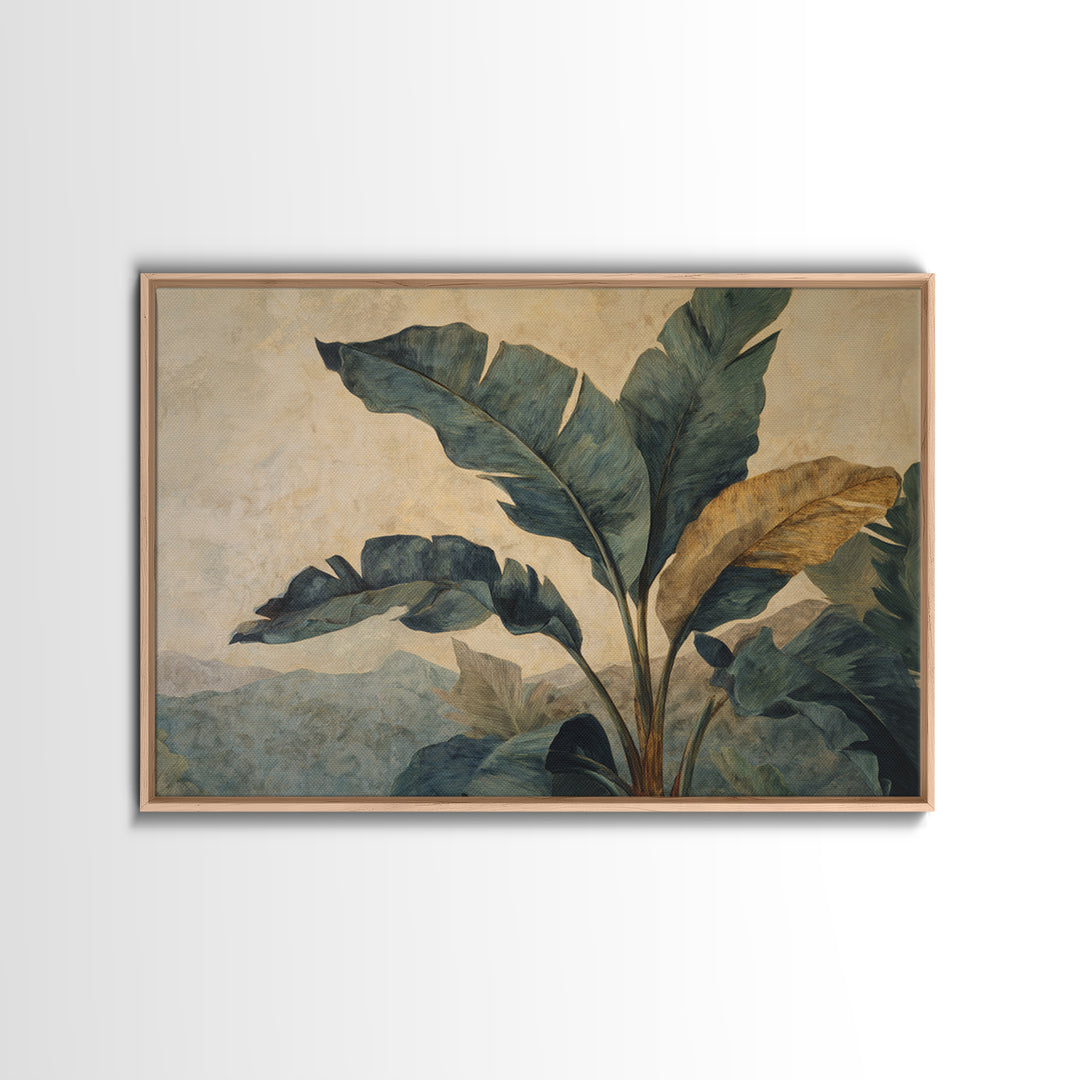 Banana Leaves Layered Framed Canvas Print, Tropical Art, Statement Artwork, Living Room Decor, Fine Art, Tropic, Digital Prints, TRO-3x2-85