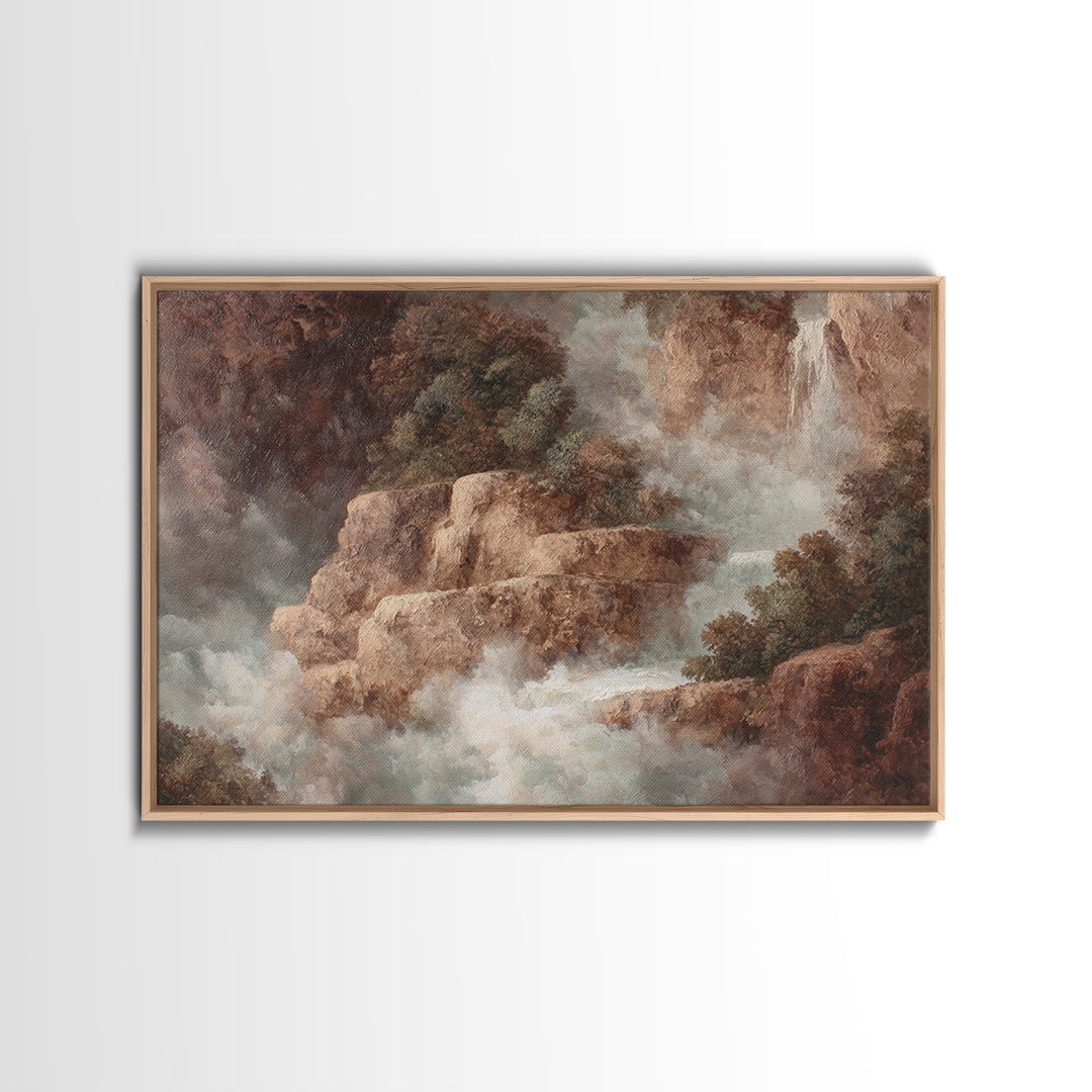 Jungle Waterfall with Misty Light Canvas Print, Tropical Art, Boho Decor, Living Room Decor, Oil Painting, Tropic, Art Print, TRO-3x2-89