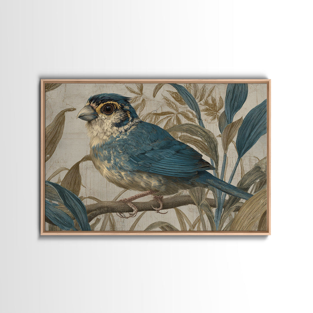 Colorful Jungle Bird Pattern Framed Canvas Print, Tropical Art, Print, Living Room Decor, Fine Art, Tropic, Coastal Wall Art, TRO-3x2-96