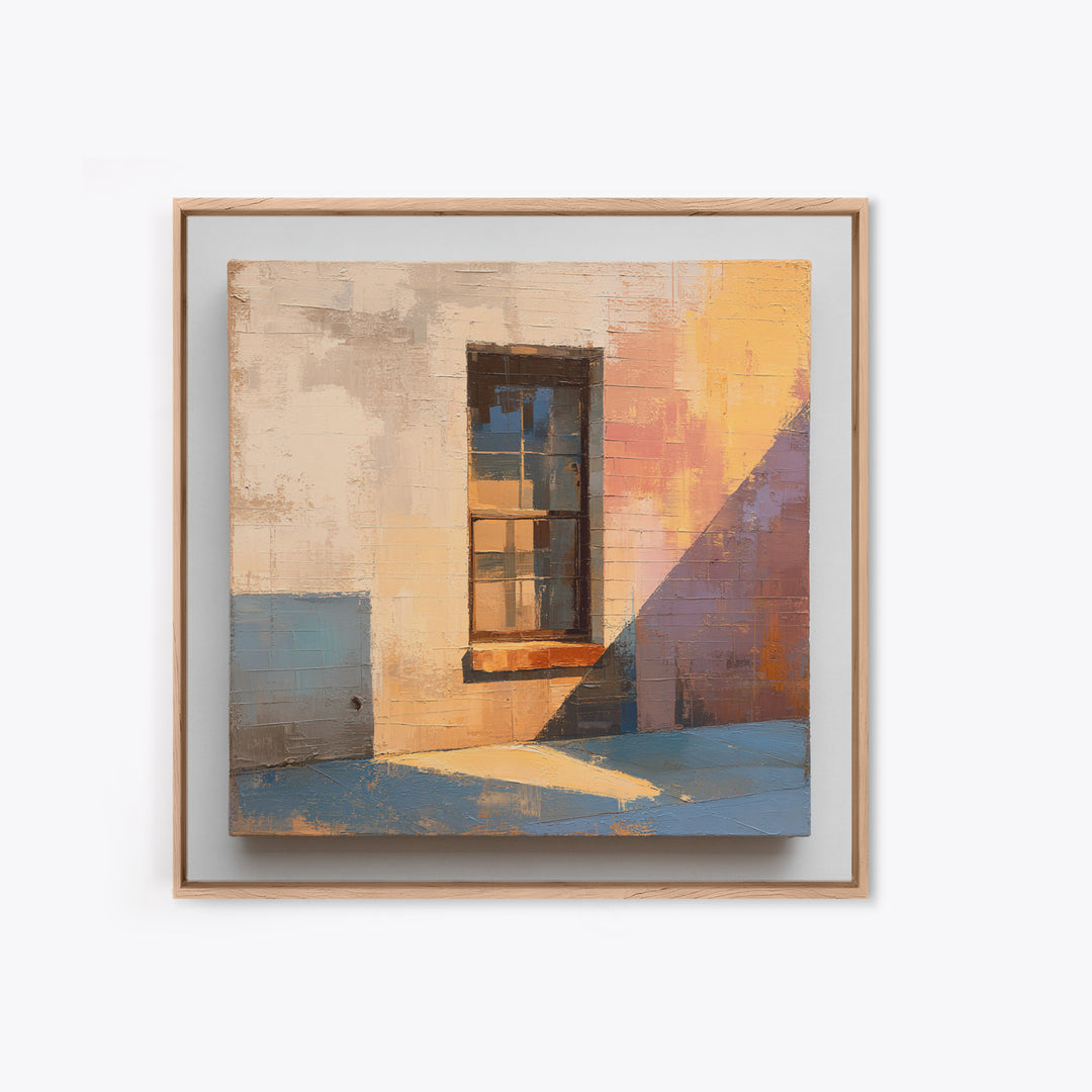 Brick Wall and Window Shadows as Geometry Framed Canvas Print, Urban Art, Fine Art Print, Living Room Decor, Fine Art, Urban, URB-1x1-29